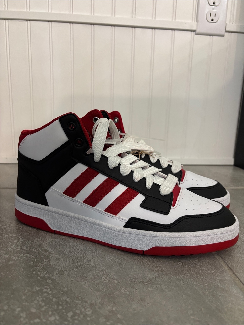adidas Men’s High-Top Sneakers in White, Black & Red
